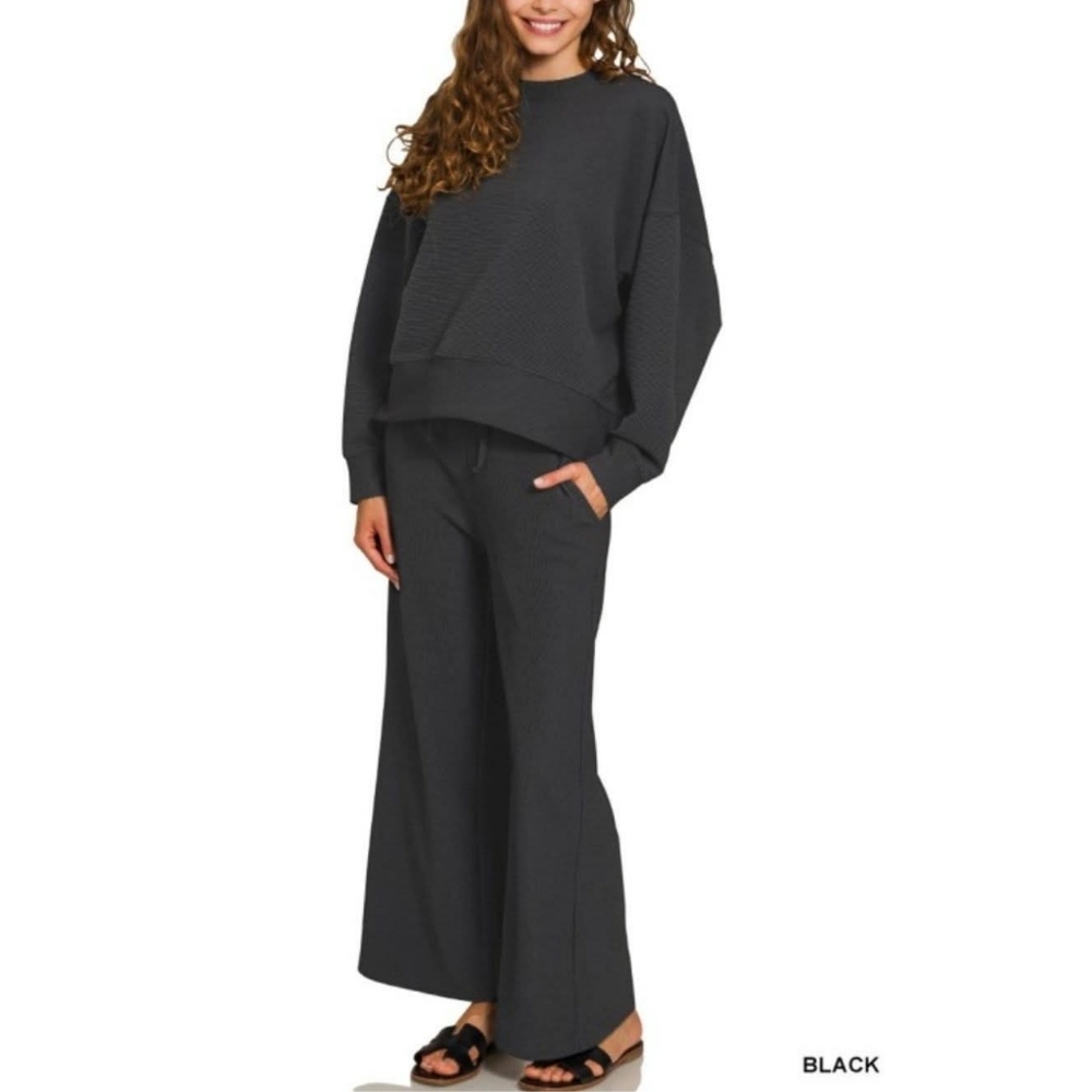 New Zenana Black Ribbed Set